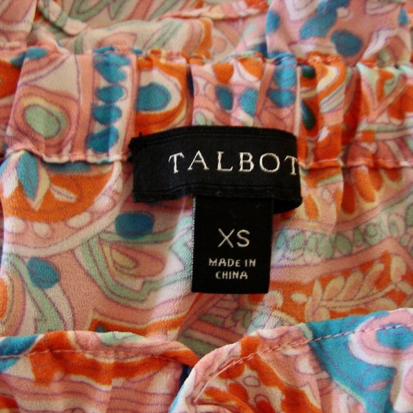 Talbots Floral Boho Peasant Blouse Top Ruffle Off Shoulder Loose Pink Orange XS - Picture 3 of 12